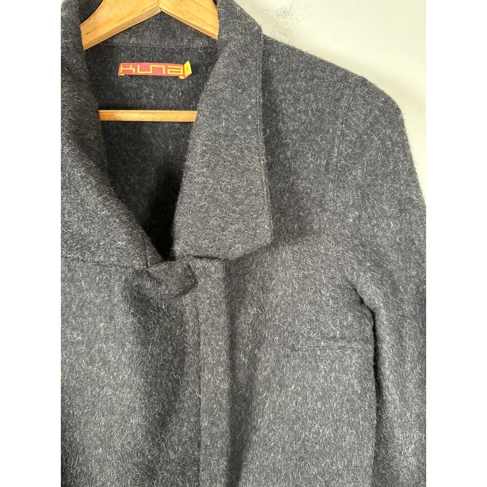 Kuna Asymmetric Zip Coat Baby Alpalca Wool Size Small Gray Pockets Warm - Picture 3 of 12